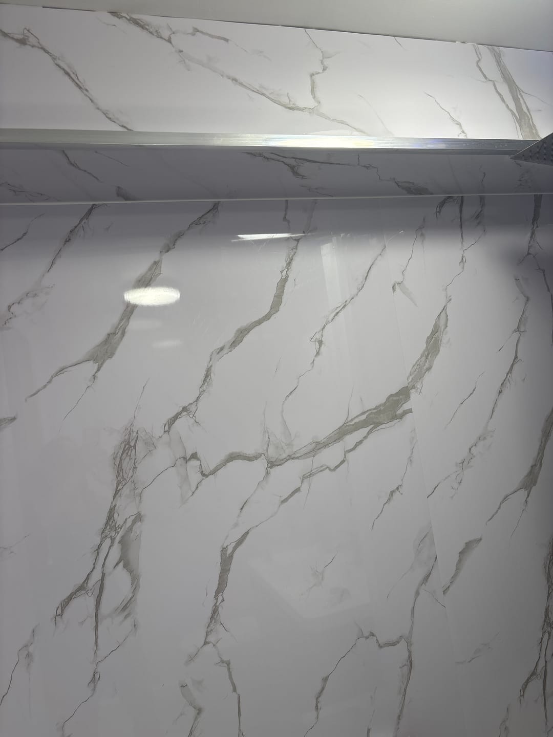 Customer photo review of Premium Carrara White Marble Gloss Shower Wall Panel - 1M x 2.4M