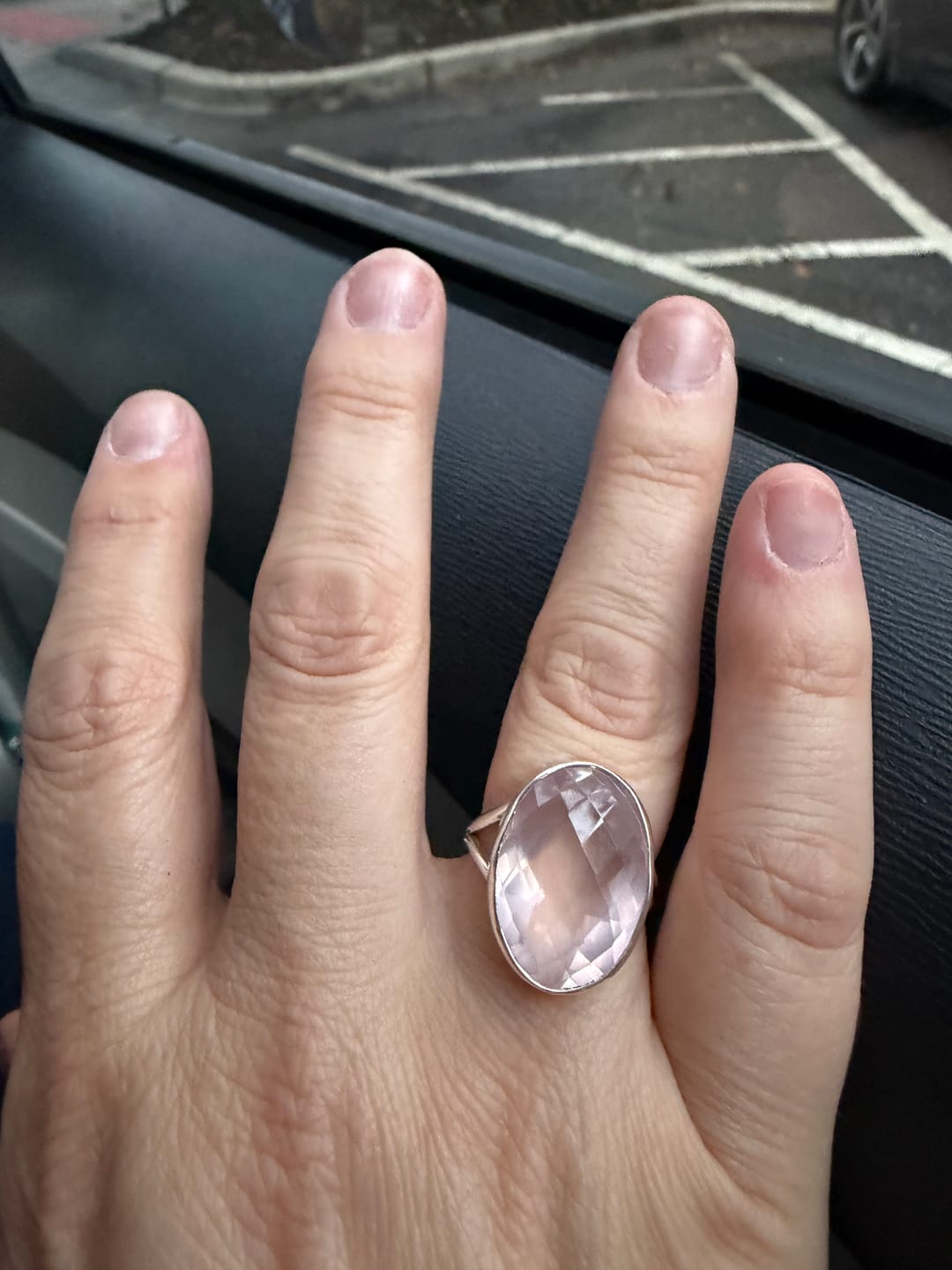 Customer photo review of Premium Faceted Rose Quartz Ring Size 9.5 (.925 Sterling Silver)
