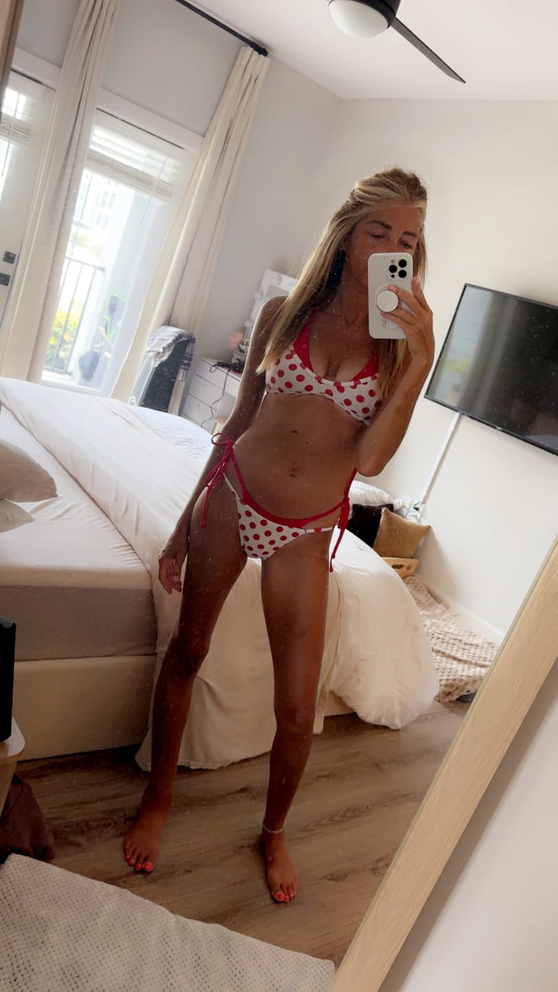 Customer photo review of Seamolly Contrast Color Polka Dot Print String Double Layer Bikini Set