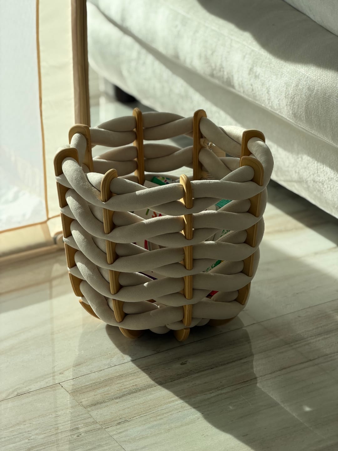 Customer photo review of (M) Hull Basket in Stone Ultra suede