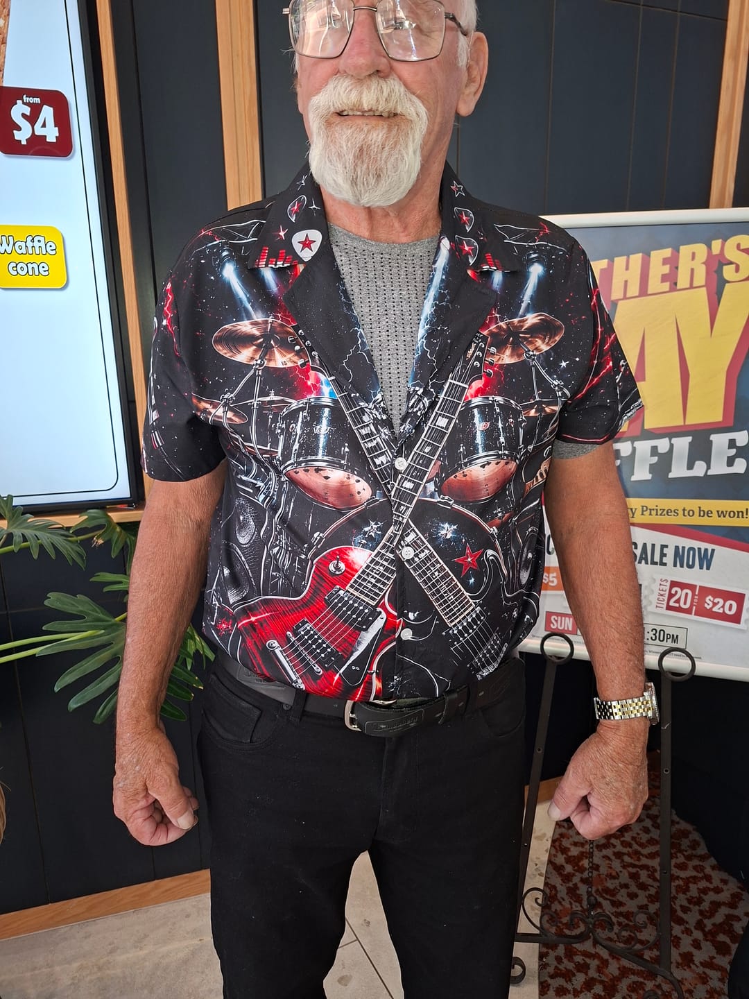 Customer photo review of Rock Band Hawaiian Shirt - Personalized Gifts For Musician Hawaiian Shirt