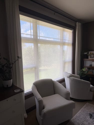 Customer photo review of SmartWings Motorized Light Filtering Linen Solar Shades 5% Openness Dune