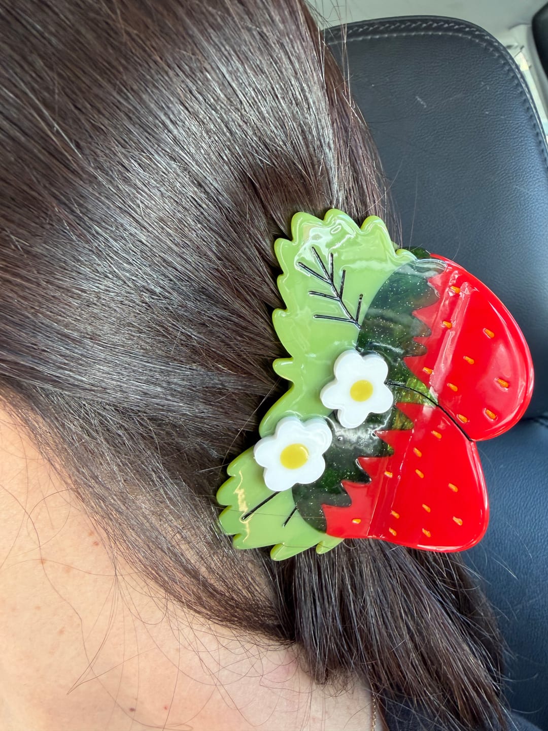 Customer photo review of Large Strawberries and Flowers Hair Claw Clip