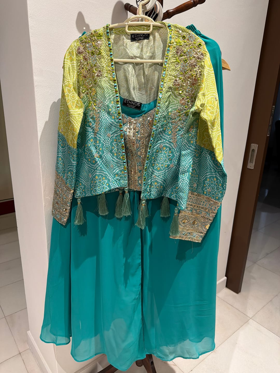 Customer photo review of Sea Green Chinon Shrug & Choli Palazzo Suit : Top Pick