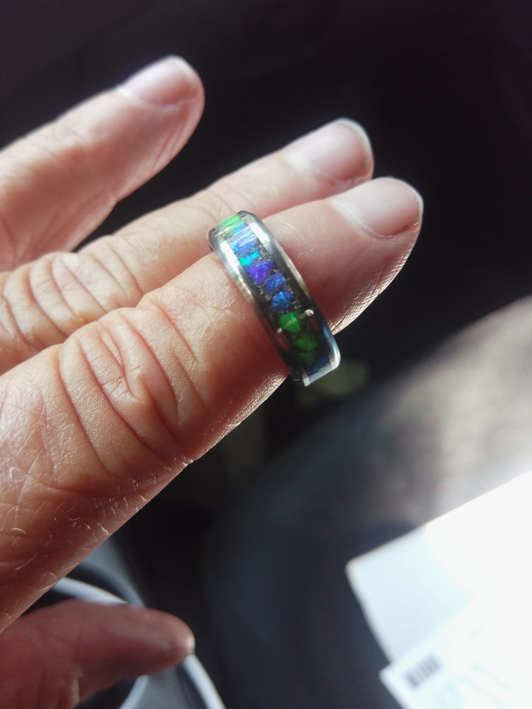 Customer photo review of Titanium Ring with Cremation Ashes