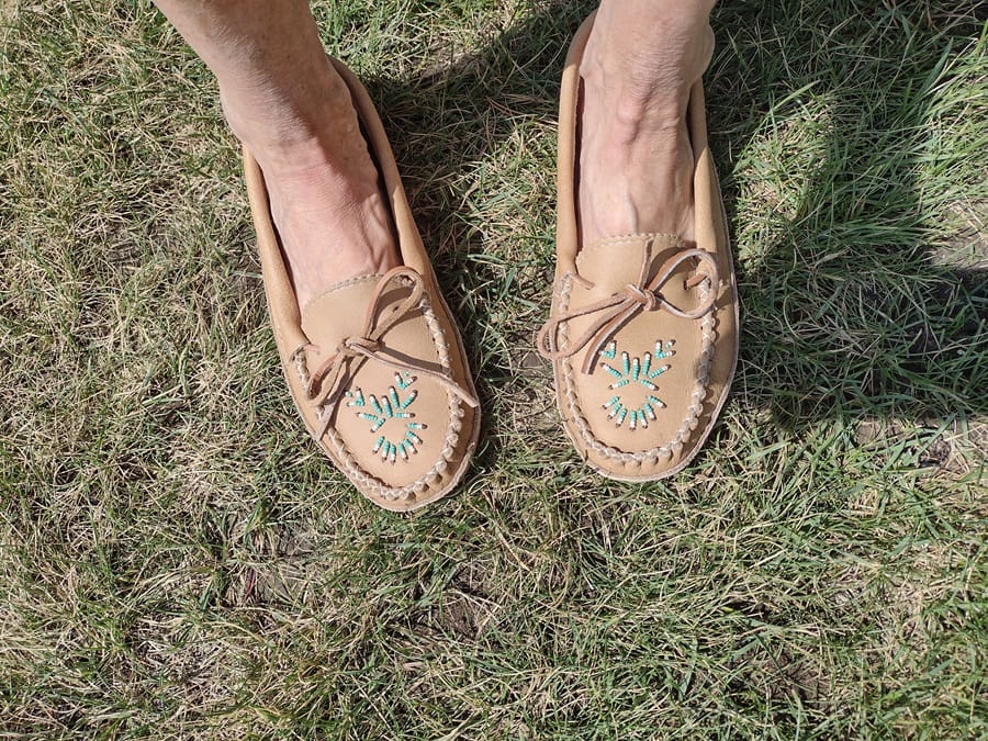Customer photo review of Women's Moose Hide Leather Beaded Moccasins