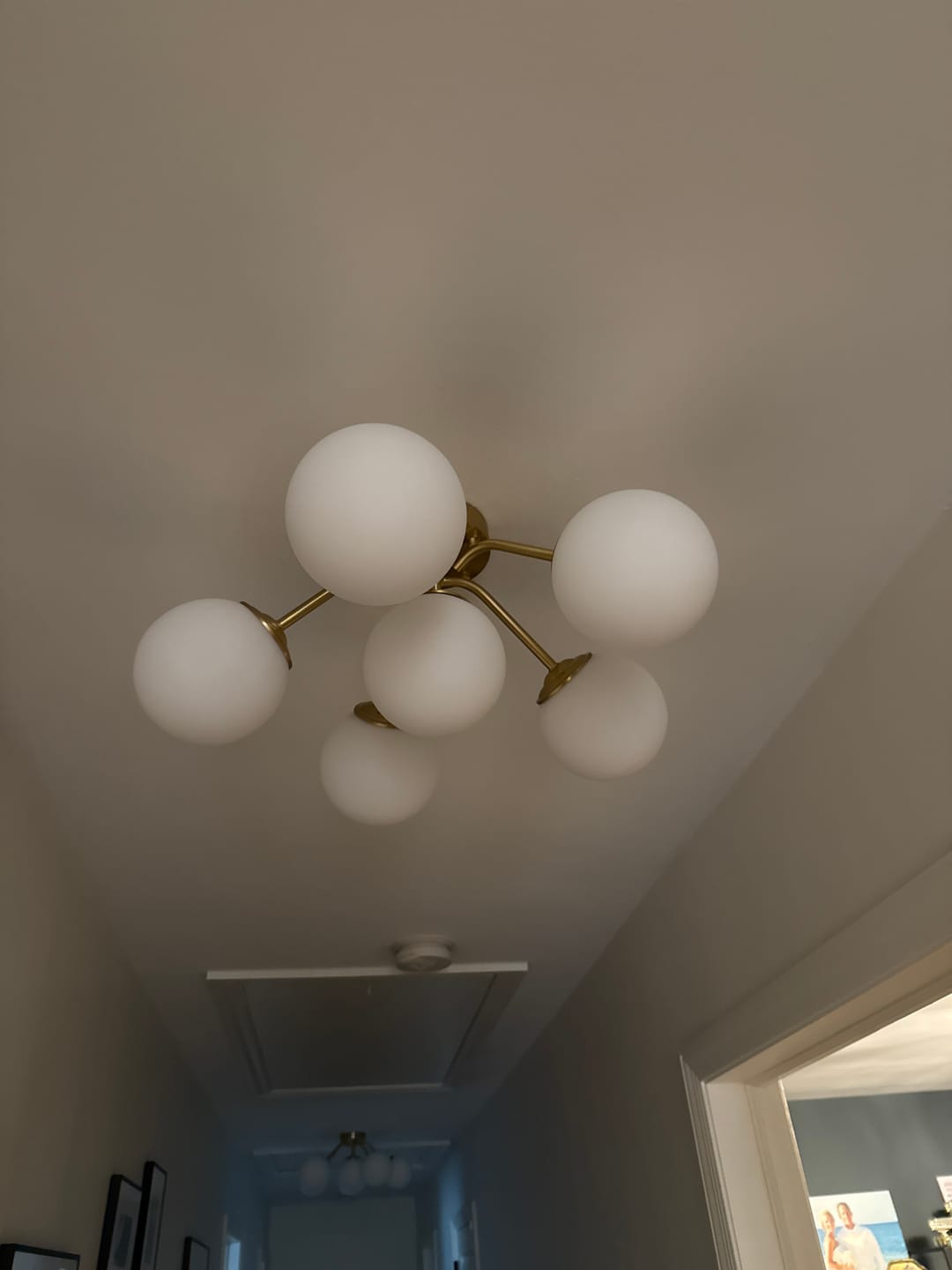 Customer photo review of Bloom Brass Frosted Glass Bubble Semi Flush Chandelier