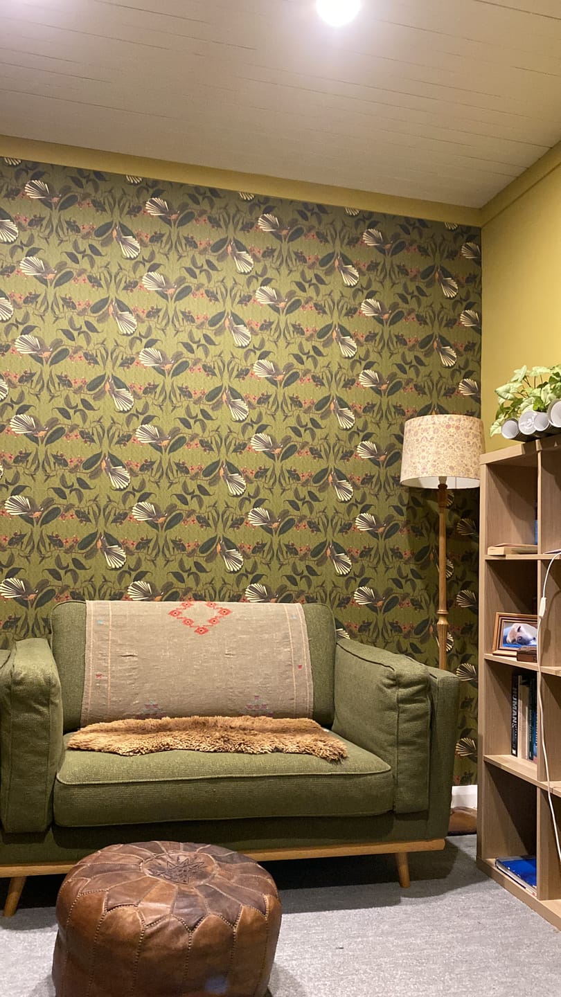 Customer photo review of Retro Fantail NZ Inspired Wallpaper - Green