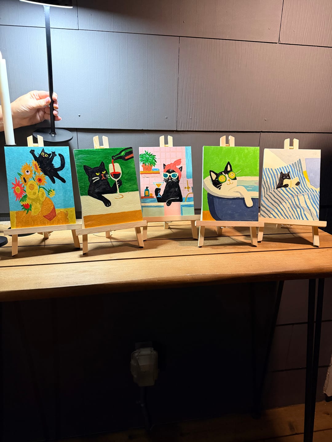 Customer photo review of 6 Mini Paintings - Crazy Cat Set