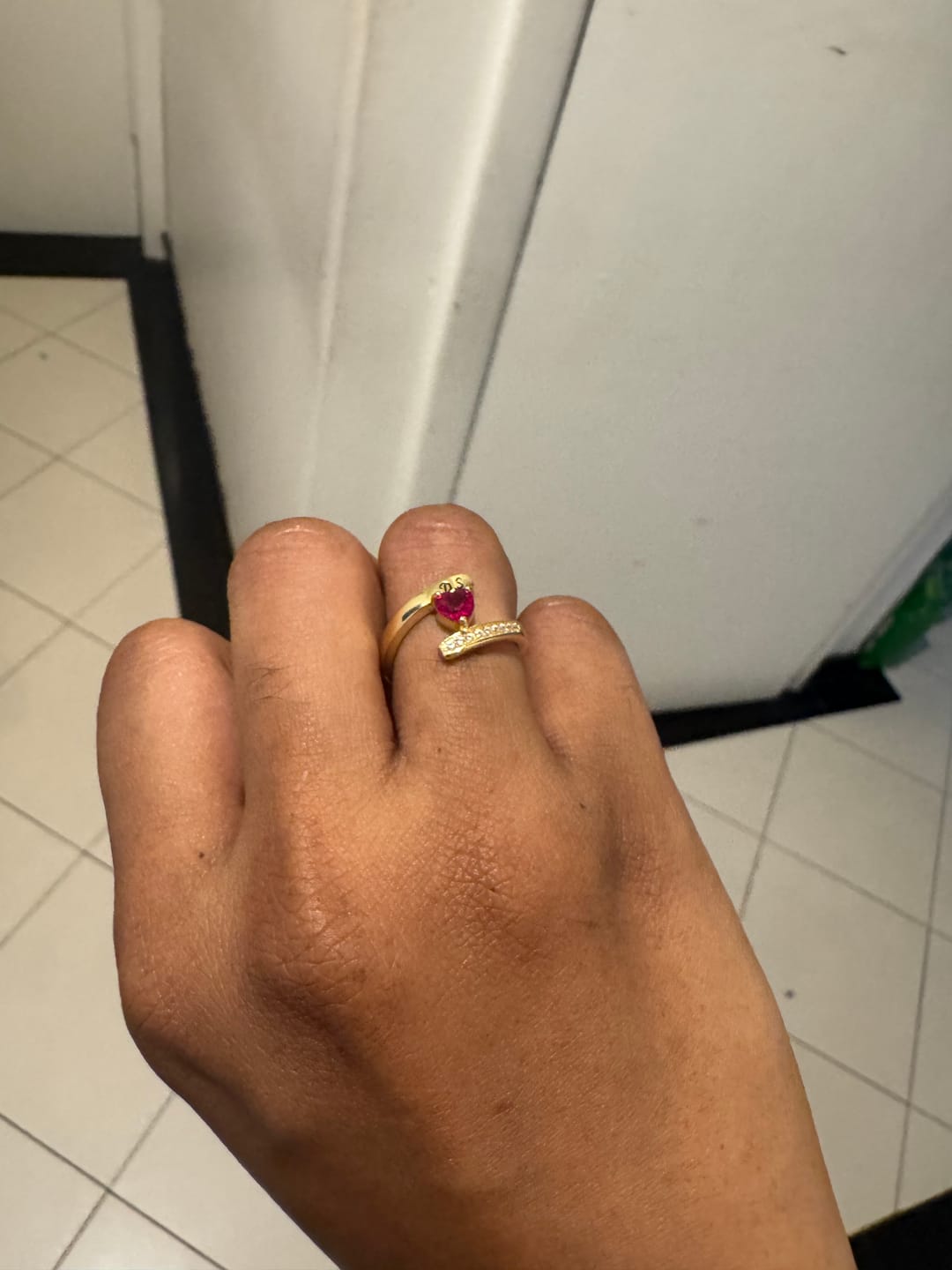 Customer photo review of Engraved Birthstone Ring