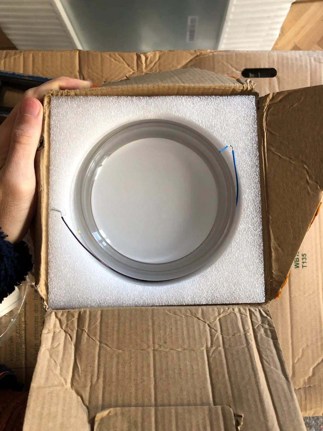 Customer photo review of Round Glass Wall Sconce With Aluminum Body And Glass Shade Single Light