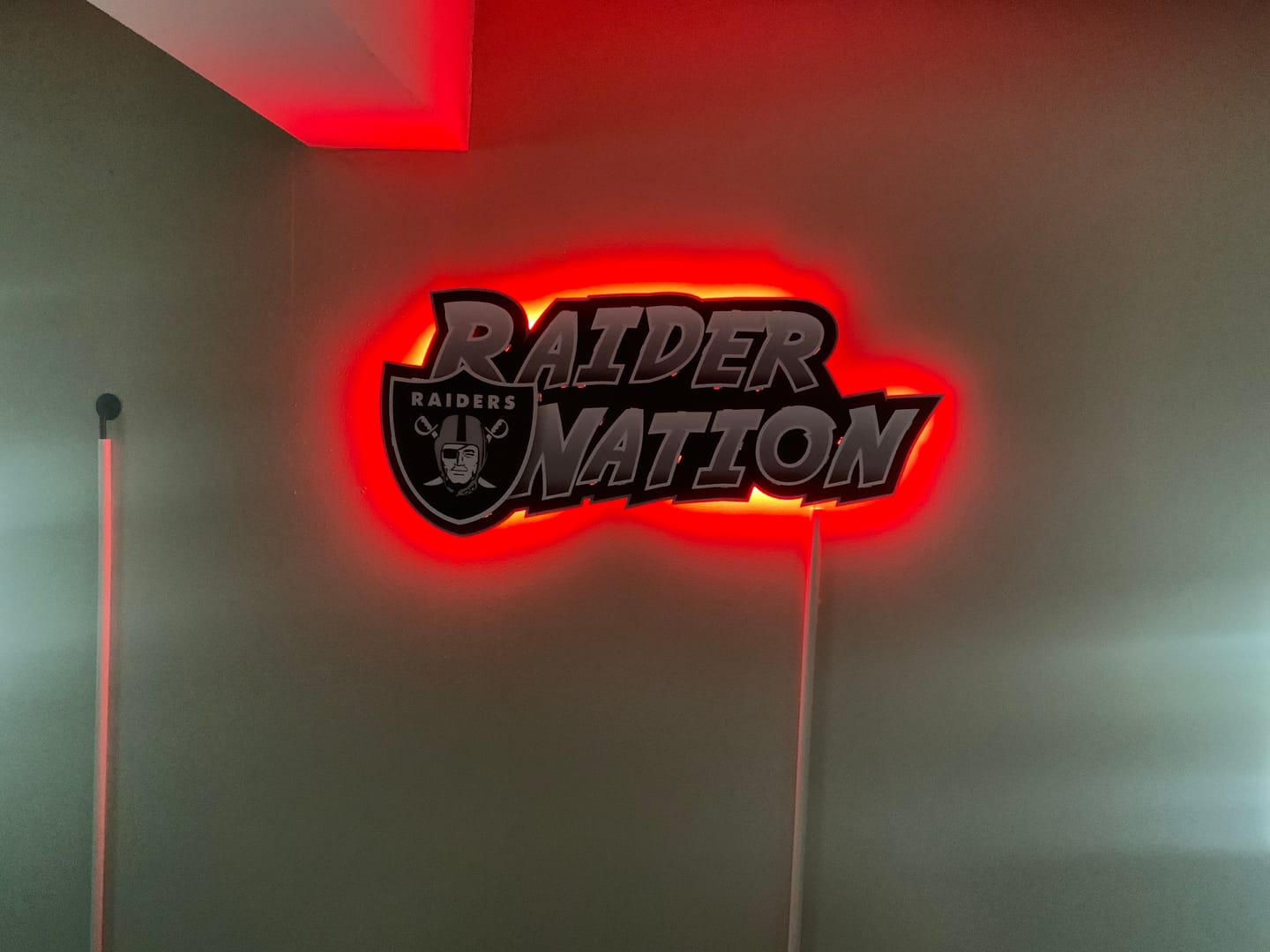 Customer photo review of Las Vegas Raiders - Hex Head EXCLUSIVE "Raider Nation" Wordmark 3D Metal Wall Art