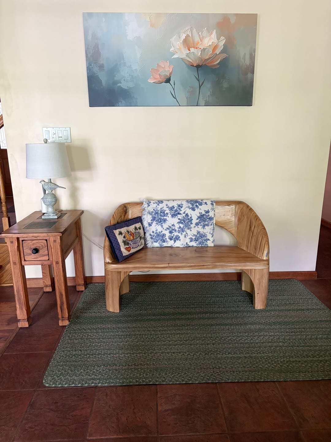 Customer photo review of Minimalist Wooden Bench With Backrest For Living Room