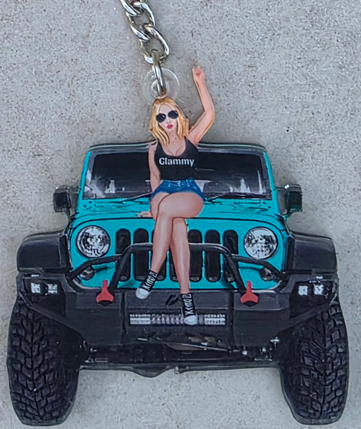 Customer photo review of Personalized Off-Road Car Girl And Pet Keychain Perfect Gift For Journey Lovers