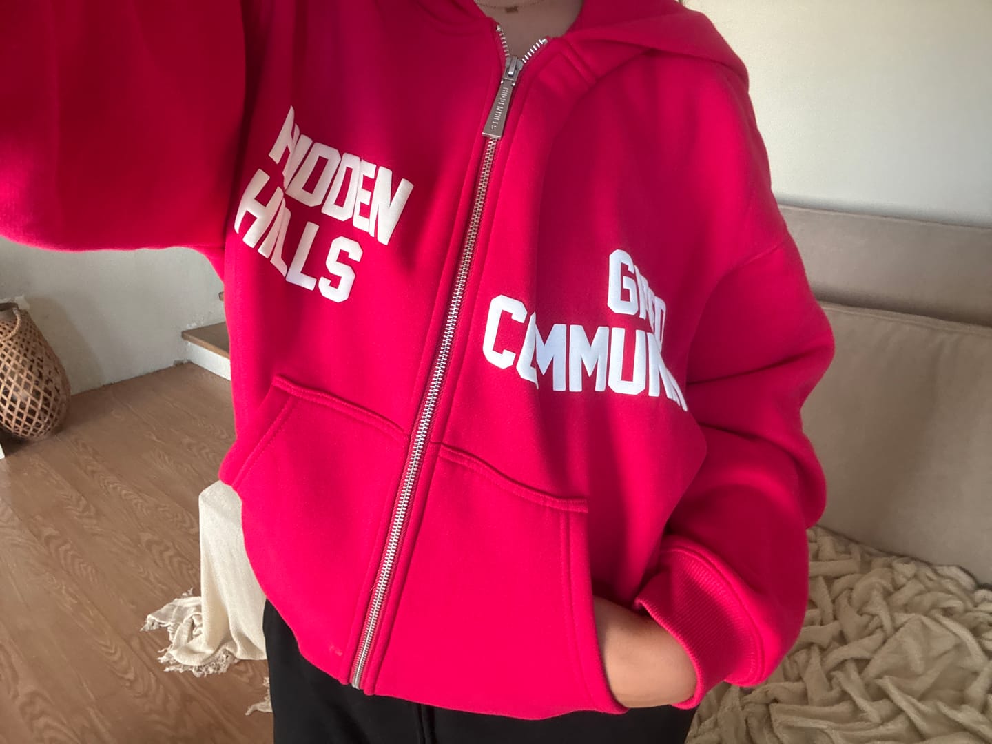 Customer photo review of GATED COMMUNITY ZIP HOODIE RASPBERRY RED