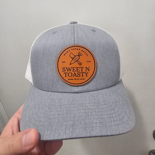 Customer photo review of Premium Custom Leather Patch Hats (Wholesale)