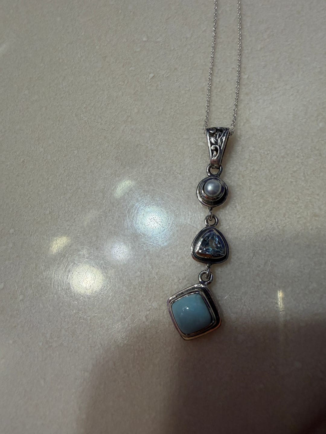 Customer photo review of Silver Larimar Necklace