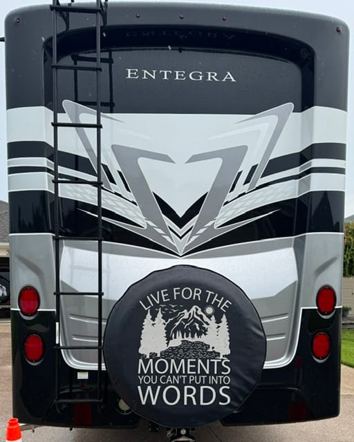Customer photo review of Live For The Moments You Can't Put Into Words - Cute Spare Tire Cover for Jeep, Bronco, RV, Camper, and More