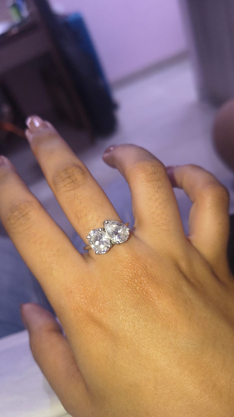 Customer photo review of 3.8CtPear & Oval Toi Et Moi Solitaire Silver Ring