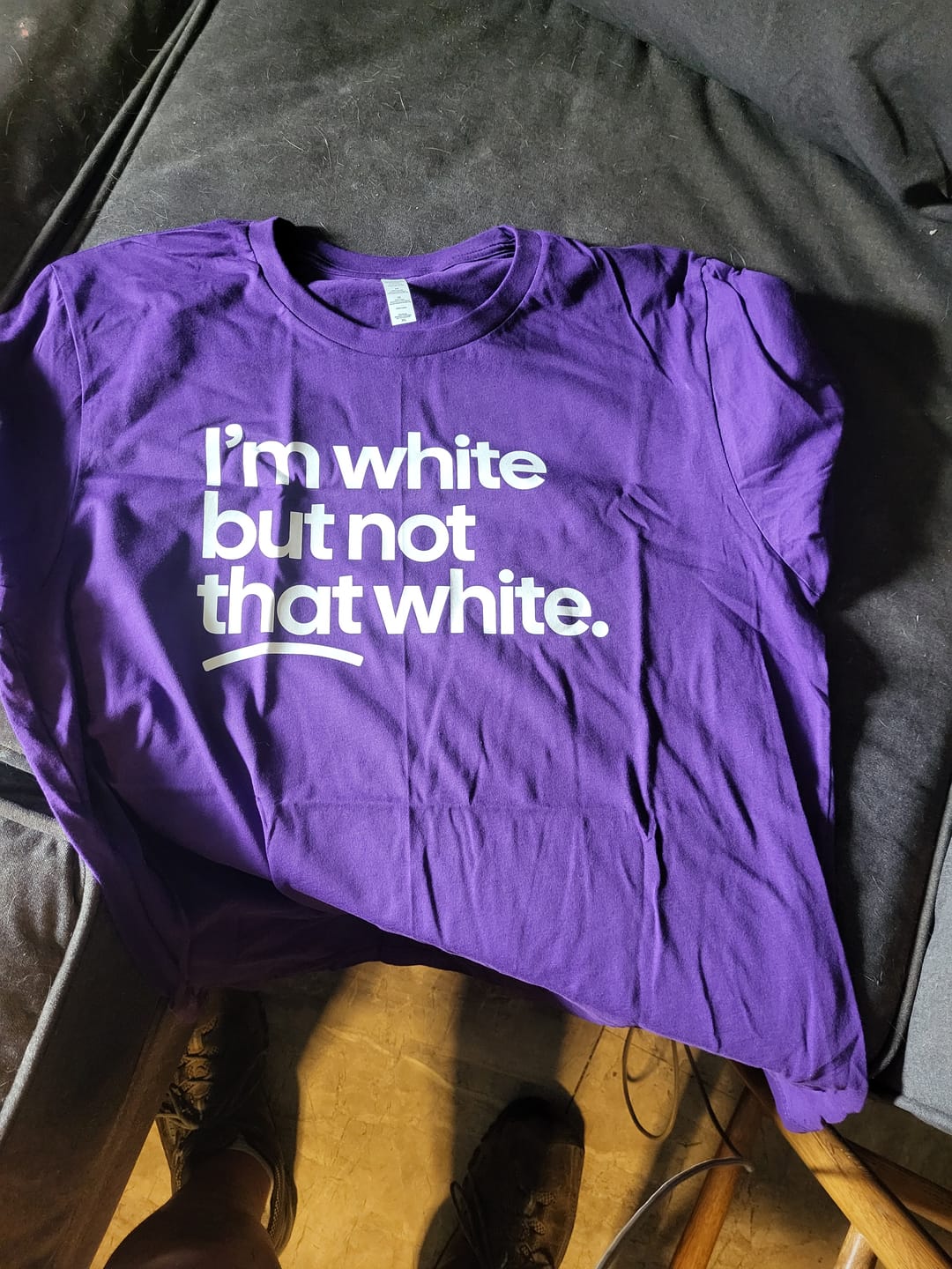 Customer photo review of I’m white but not that white Unisex Tee