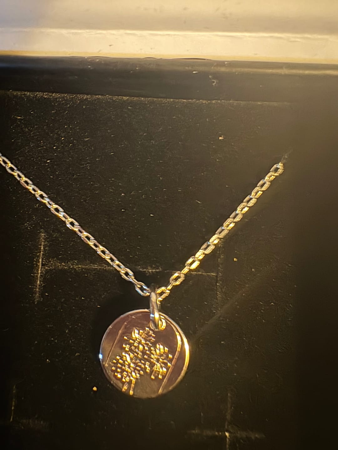 Customer photo review of Floral 18k White Gold Plated Engraved Birth Month Flower Pendant Necklace