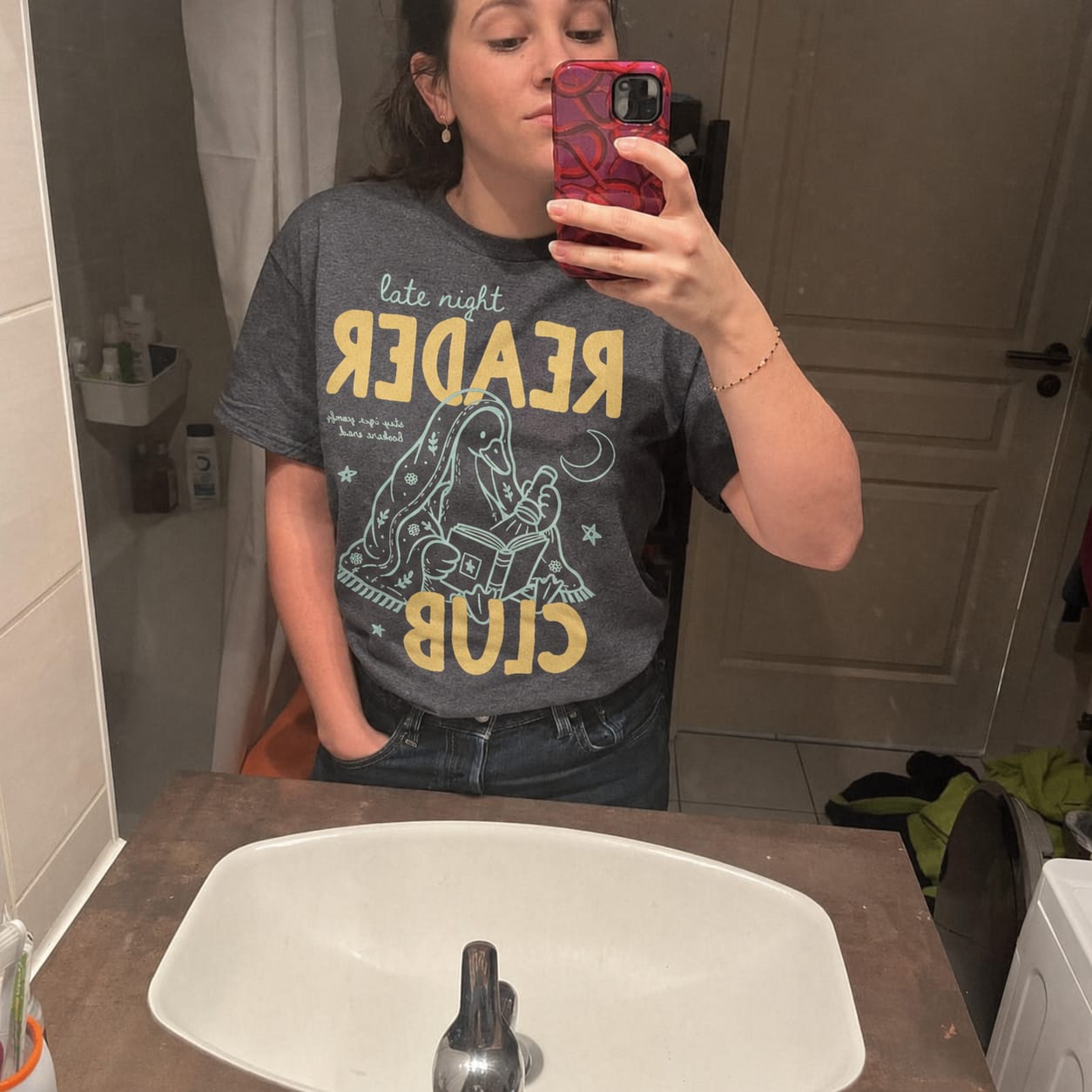 Customer photo review of Late Night Reader Club T-Shirt