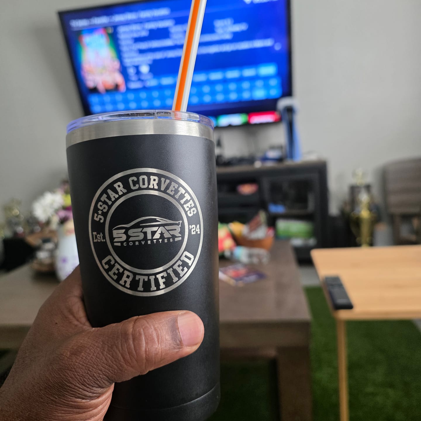 Customer photo review of $5 Sample - Custom 20 oz Tumbler with your Business Logo Engraved - Great Test Before Bulk Volume Order!