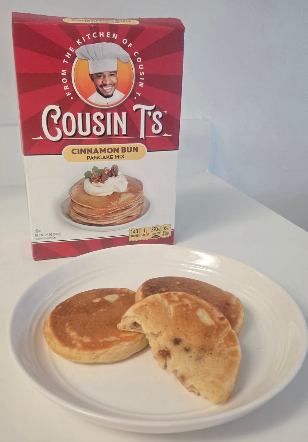 Customer photo review of Cousin T's Gourmet Cinnamon Bun Pancake Mix