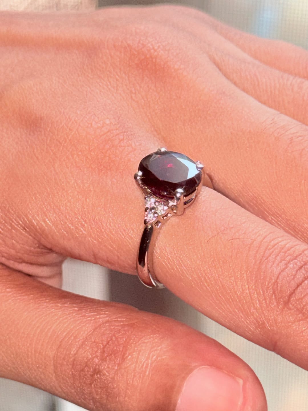 Customer photo review of Crimson Whisper — 1–2ct Natural Garnet Ring in 925 Silver