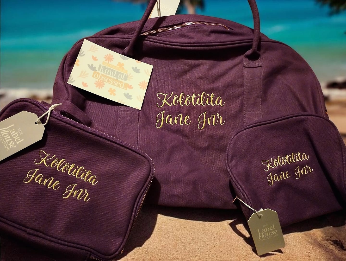 Customer photo review of Dark Purple Personalised Bag Set