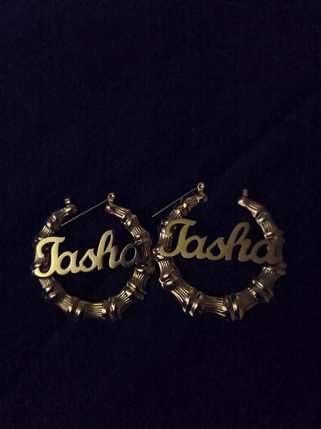 Customer photo review of Bamboo Name Hoop Earrings