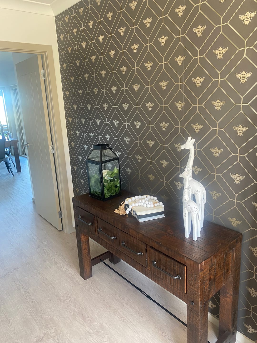 Customer photo review of Honeycomb Bee - Geometric Metallic Wallpaper - Black/Charcoal