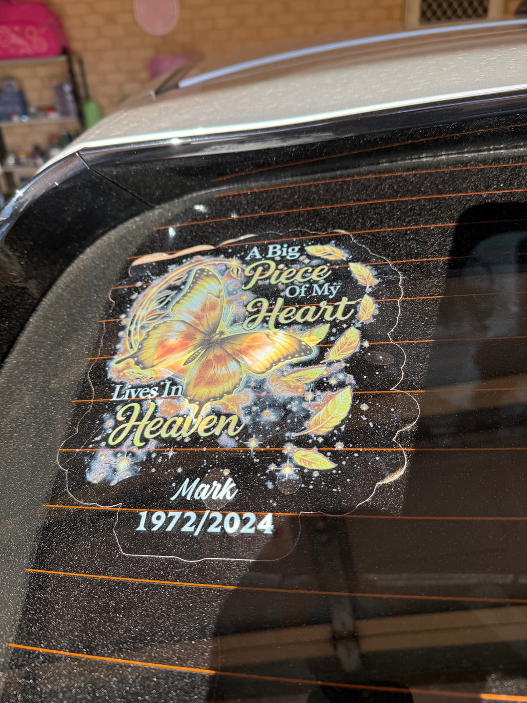Customer photo review of Big Piece Of My Heart Lives In Heaven - Personalized Butterfly Decal
