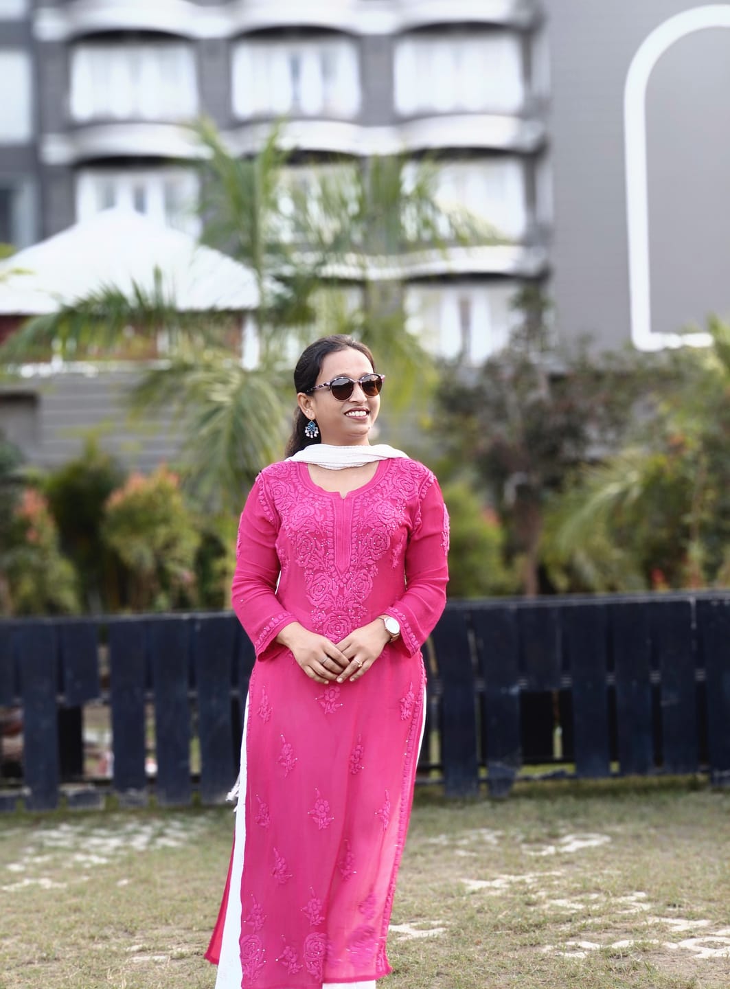 Customer photo review of Hoor Deep Pink Pure Chiffon Kurta