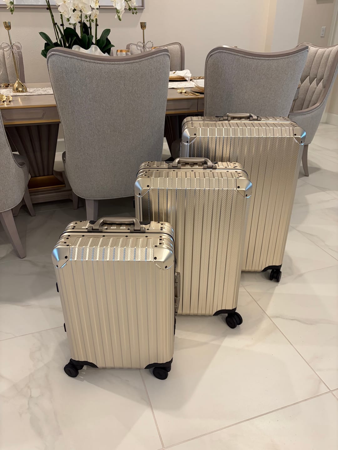 Customer photo review of TREVA Aluminum Suitcase Champagne