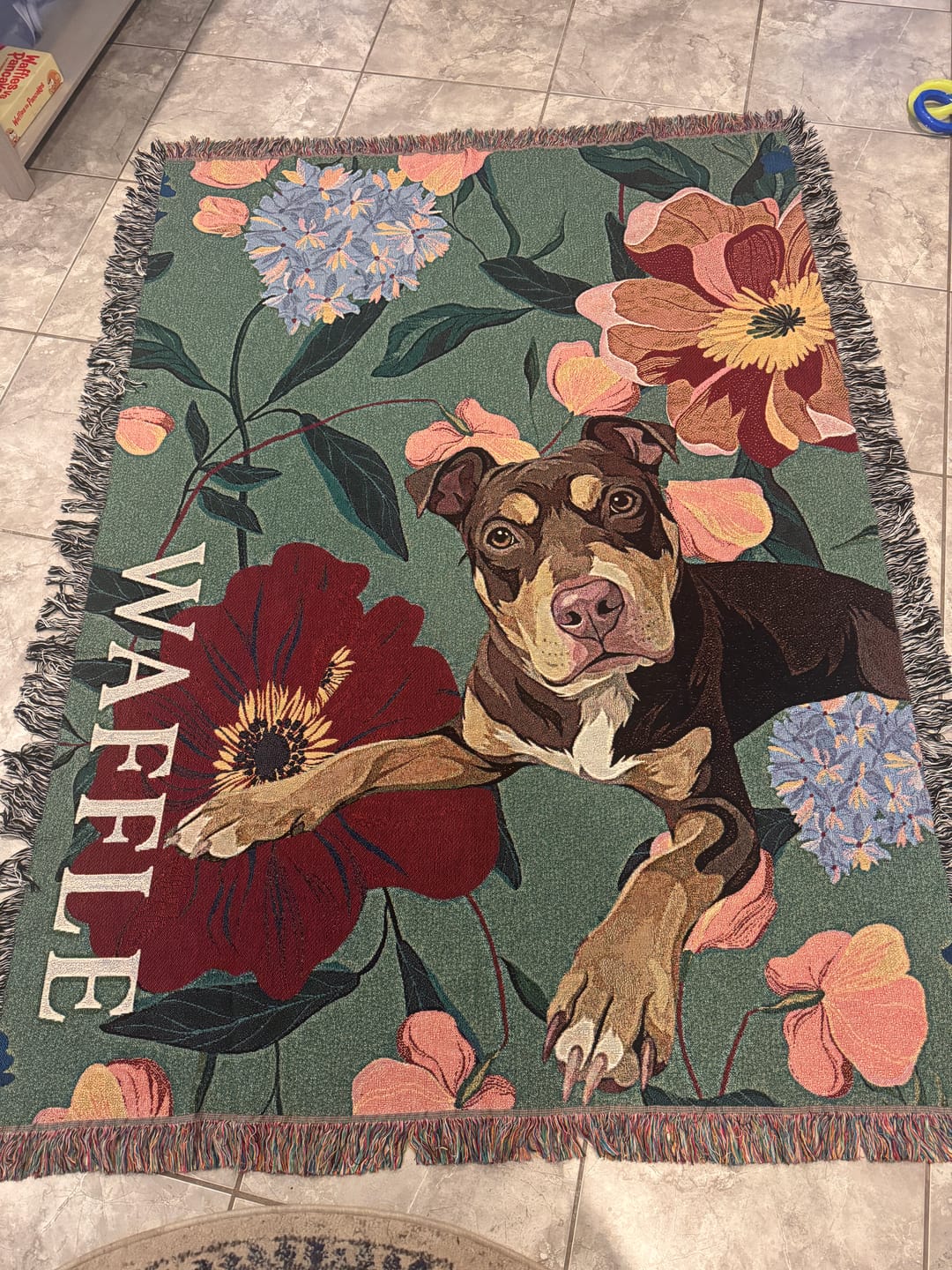Customer photo review of Heirloom Pet Throw Blanket - Green Floral