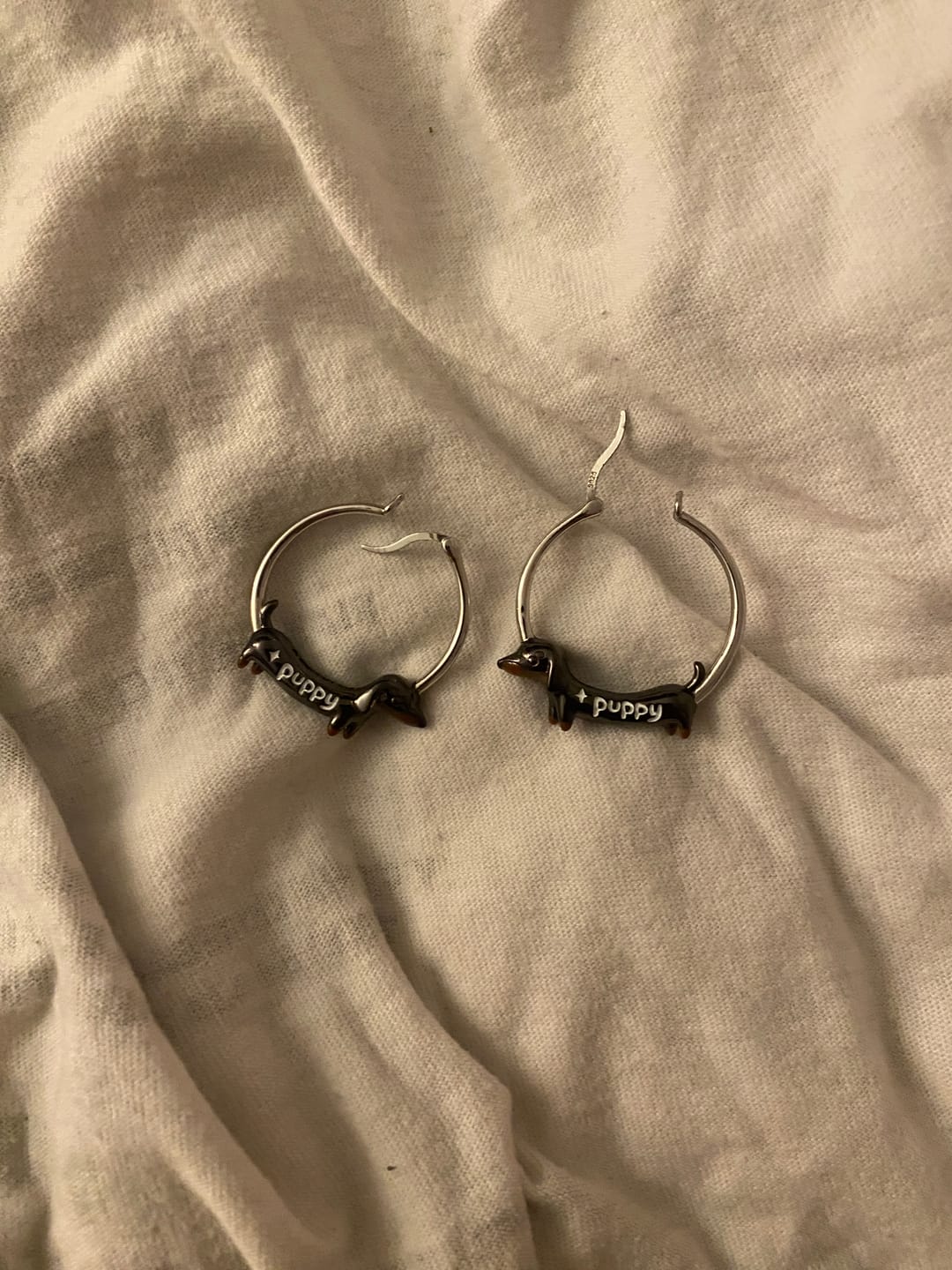 Customer photo review of Lucky Puppy 18K Platinum Plated Sausage Dog Earrings™