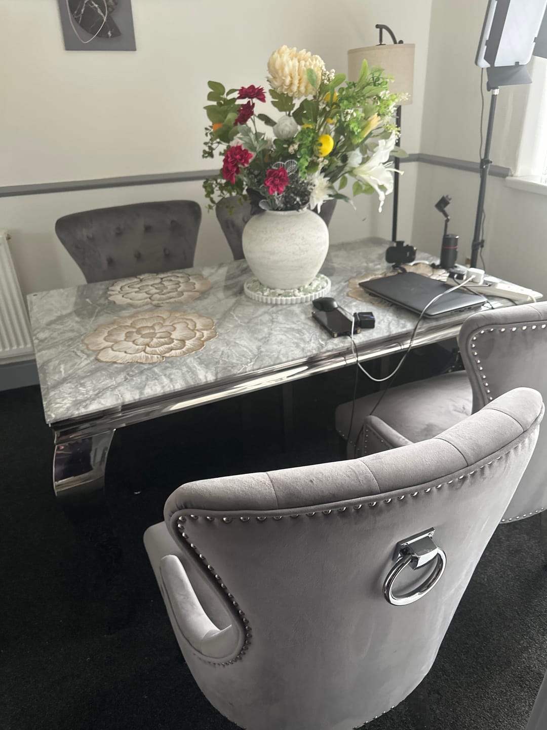 Customer photo review of Vienna Marble Dining Table With Chelsea Ring Knocker Chairs