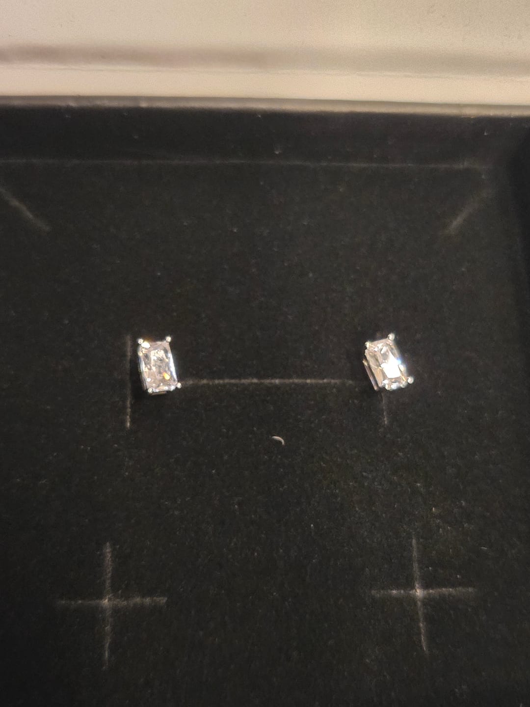 Customer photo review of Mia 18k White Gold Plated Sterling Silver Stud Earrings with Simulated Diamond Crystals