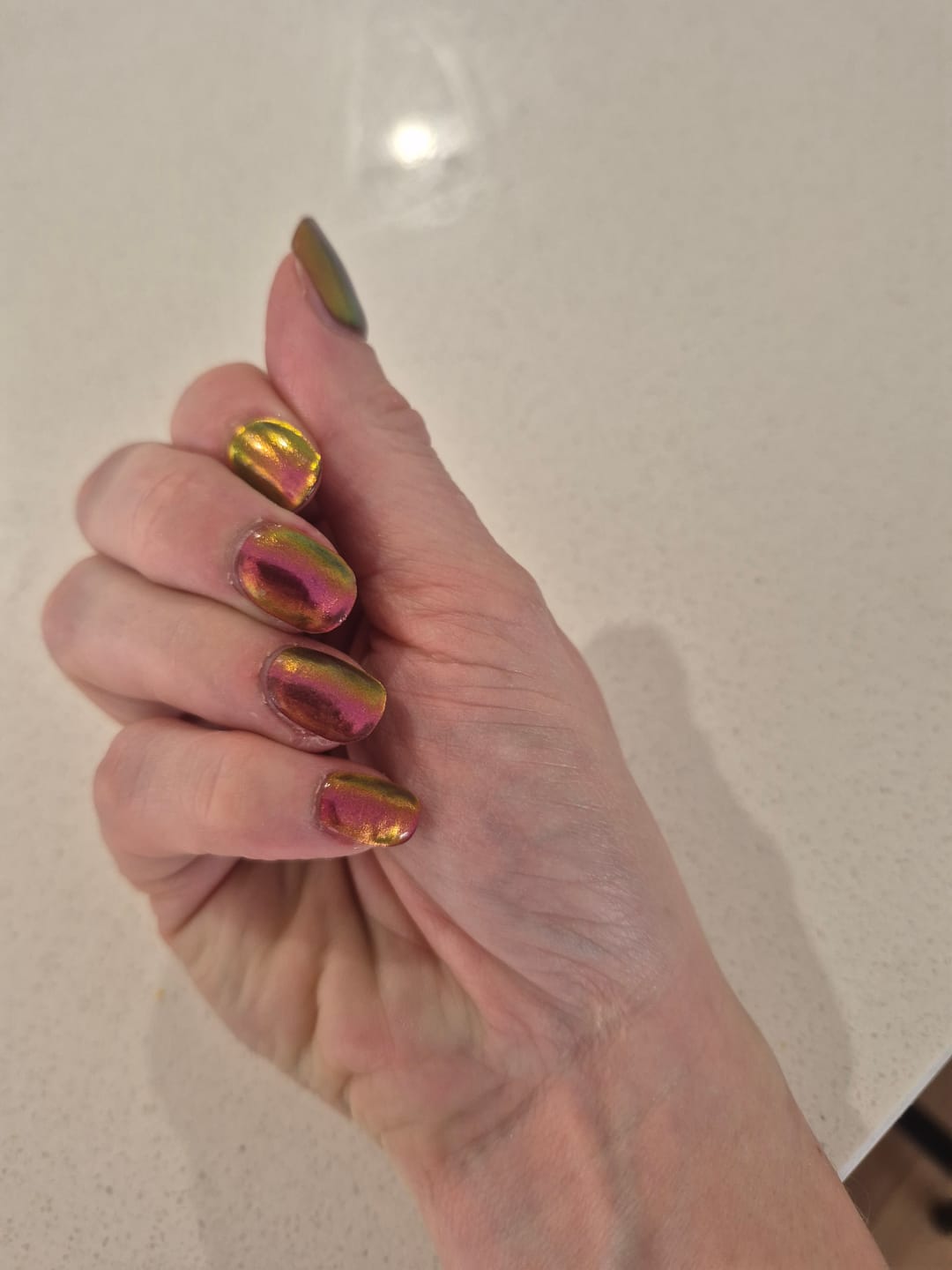 Customer photo review of Tropical Sunset Chameleon DIY Semicured Gel Nail Sticker Kit