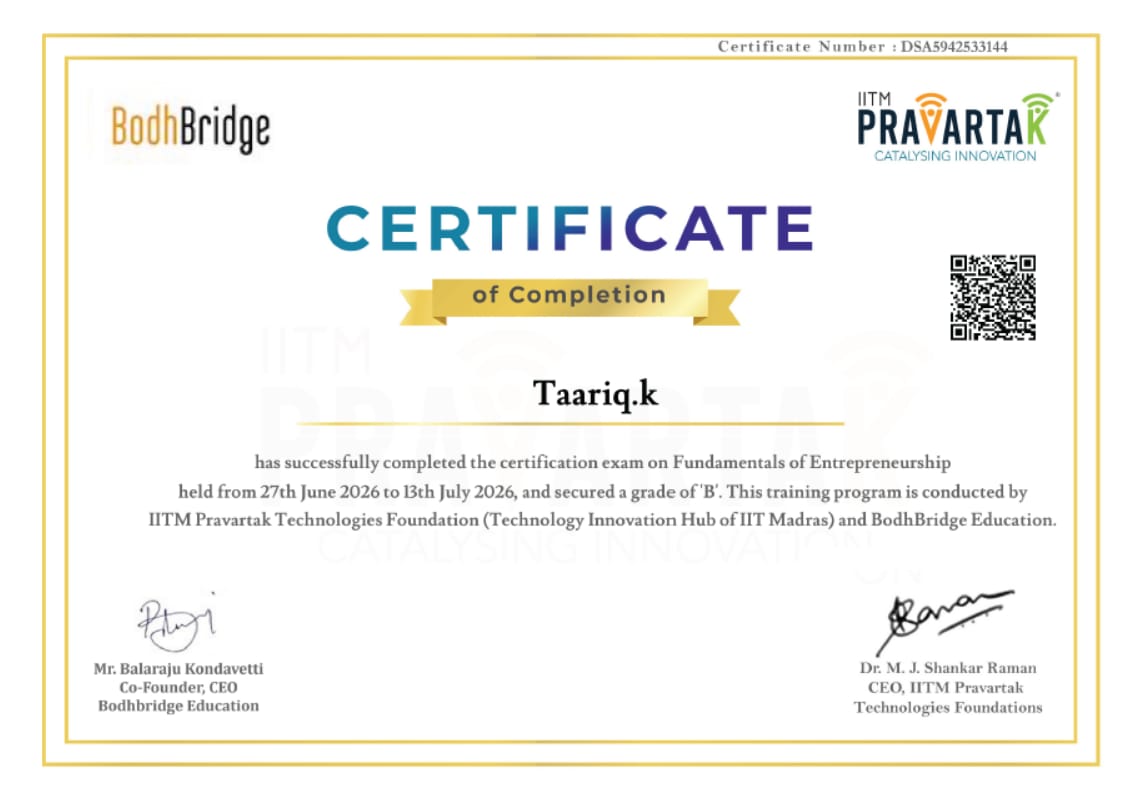 Customer photo review of Fundamentals of Entrepreneurship for School Students, Certification Exam | IITM Pravartak & BodhBridge | Online