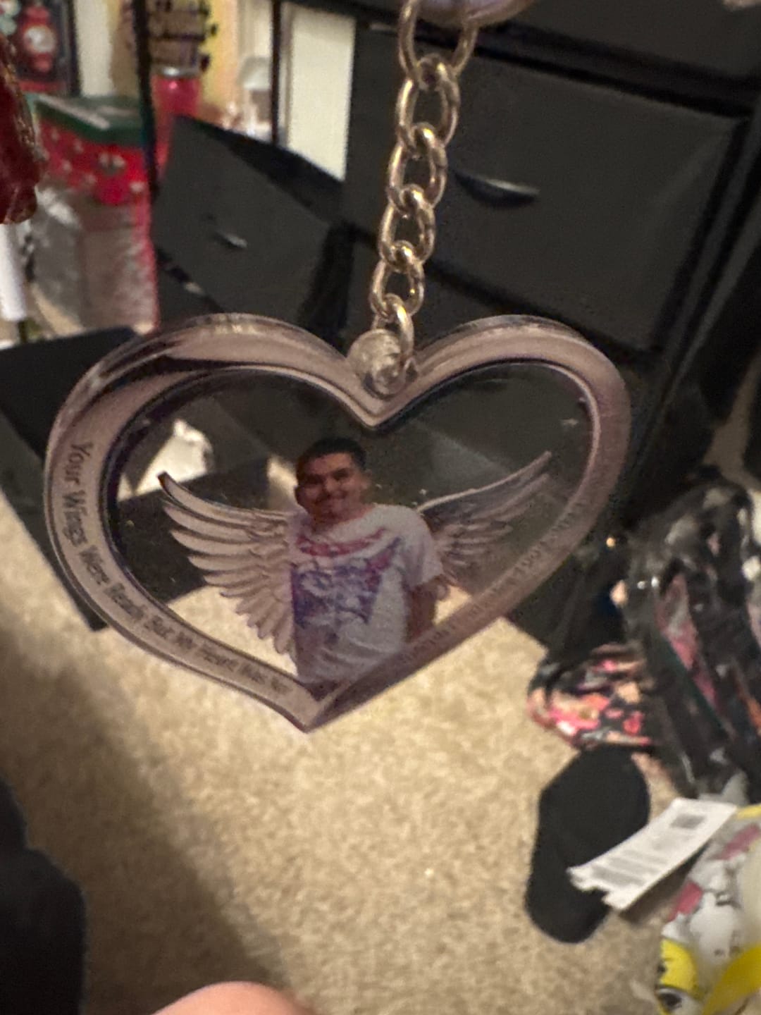 Customer photo review of Your Wings Were Ready But My Heart Was Not - Personalized Memorial Keychain