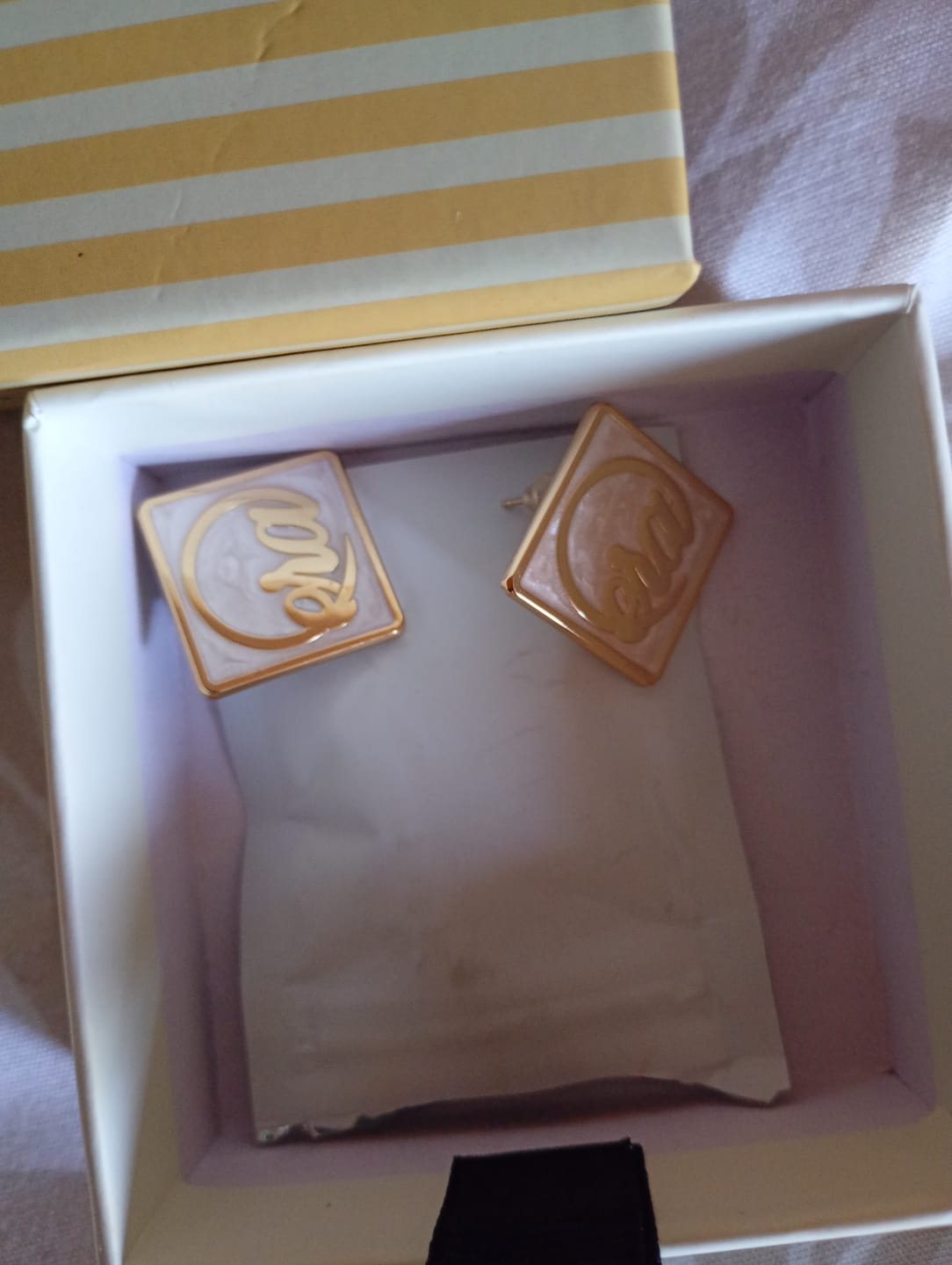 Customer photo review of Gold Pearl Square Earrings