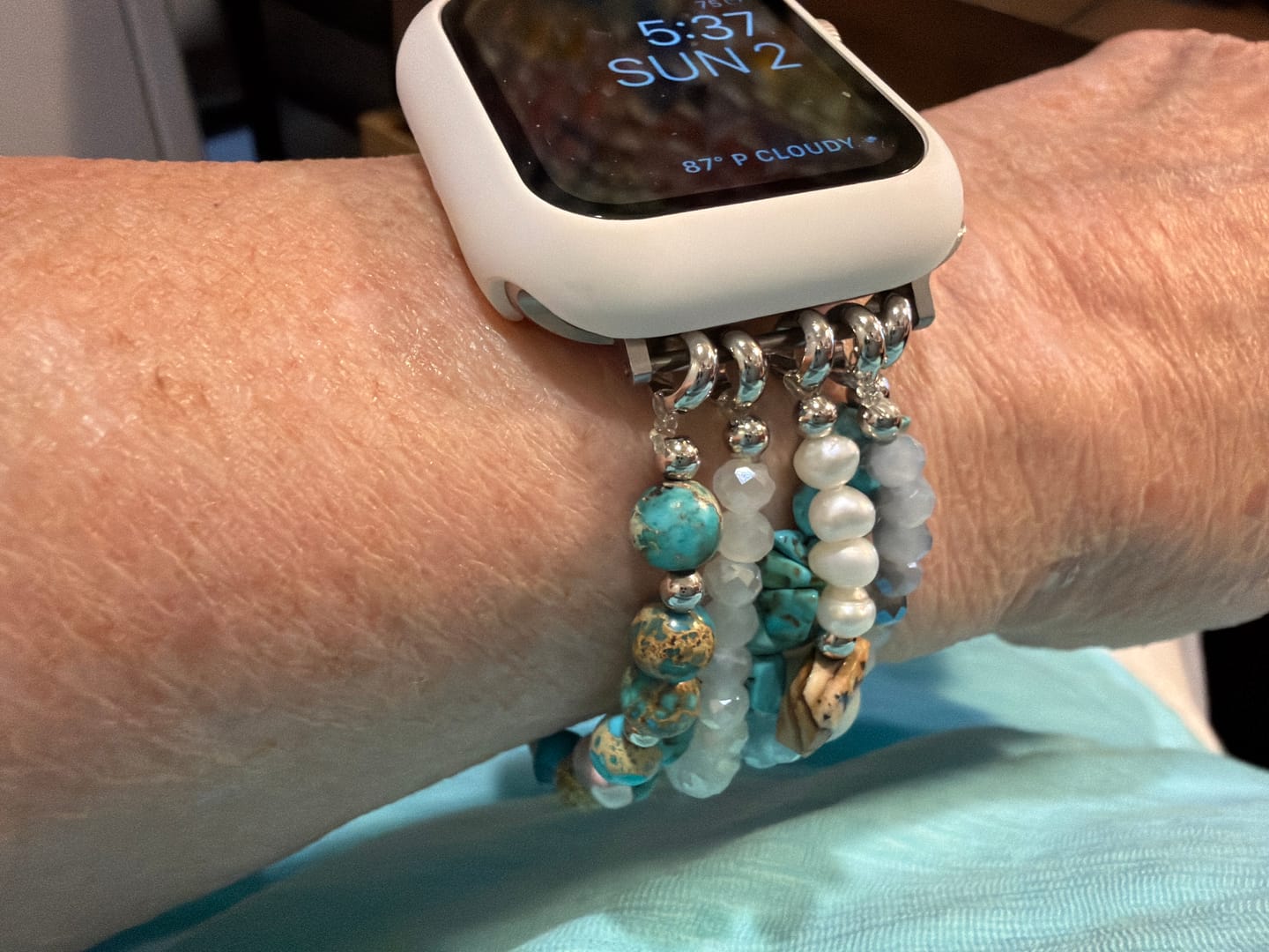Customer photo review of Turquoise Tide Stretch Apple Watch Strap