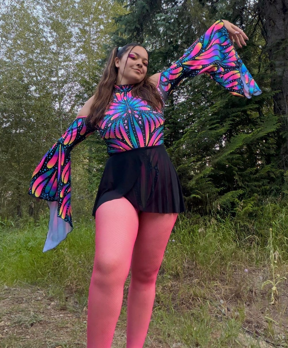 Customer photo review of Butterfly Queen Flare Sleeve Thong Bodysuit