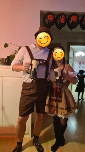 Customer photo review of Couples Oktoberfest Costume | Bavarian Bartender & Waitress Halloween Outfit