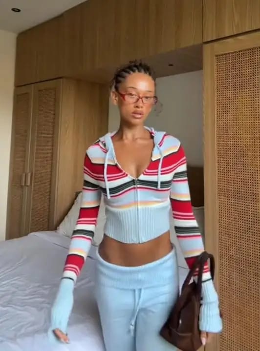 Customer photo review of Nadia Striped Color-Block Cropped Hoodie