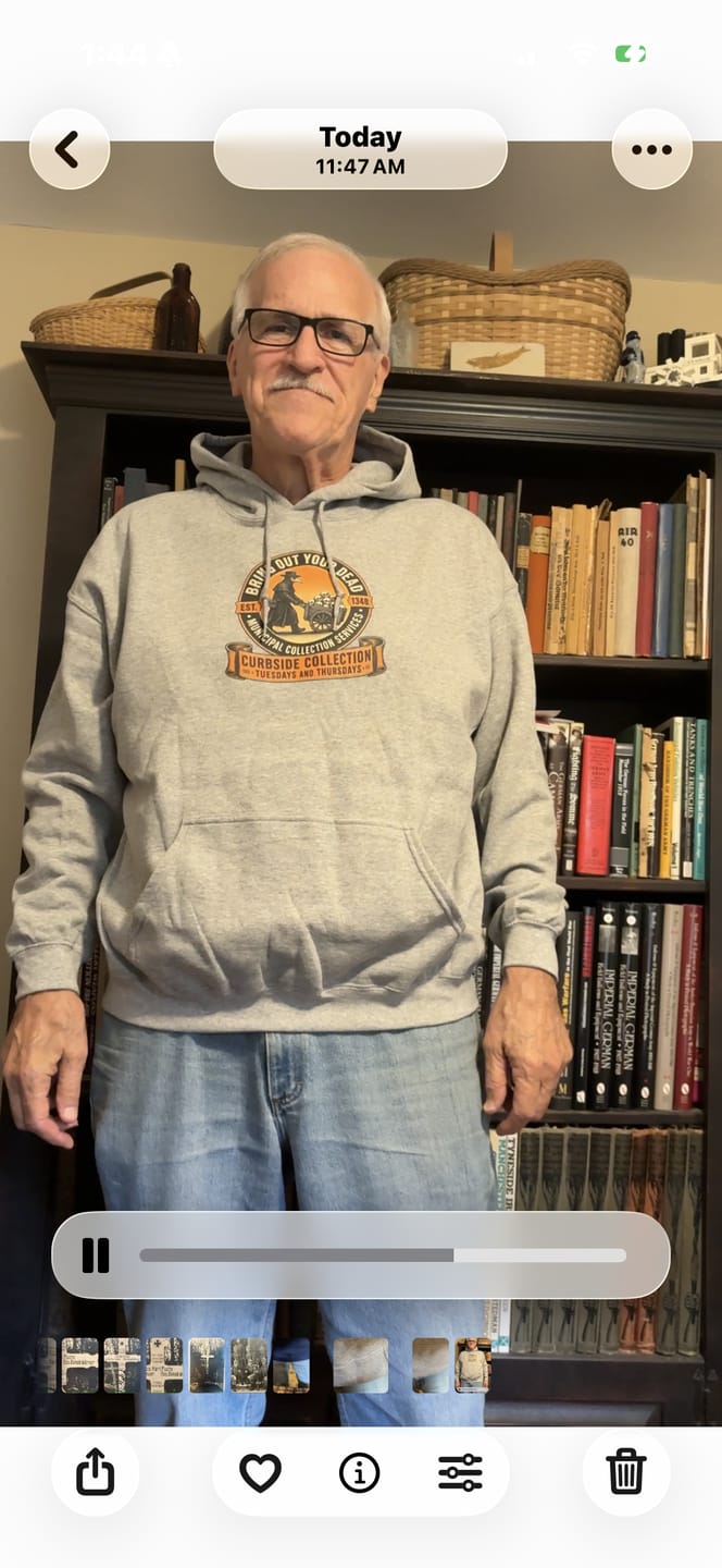Customer photo review of Bring Out Your Dead Black Plague Hoodie