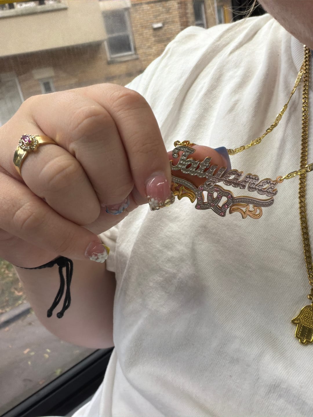 Customer photo review of Double Plated Double Heart Name Necklace w/ Clip Chain