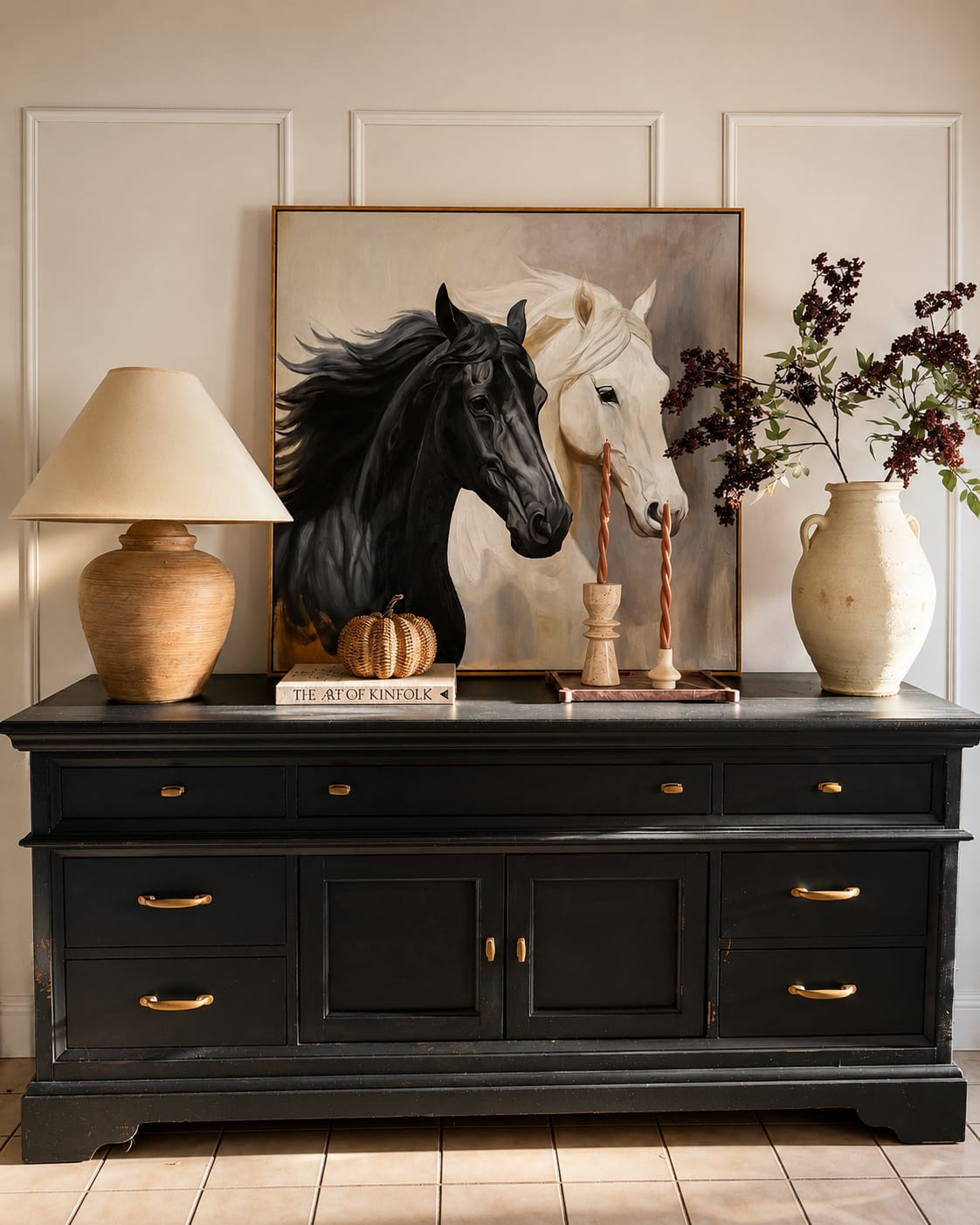 Customer photo review of Quiet Companions - Black and White Horse Canvas Art